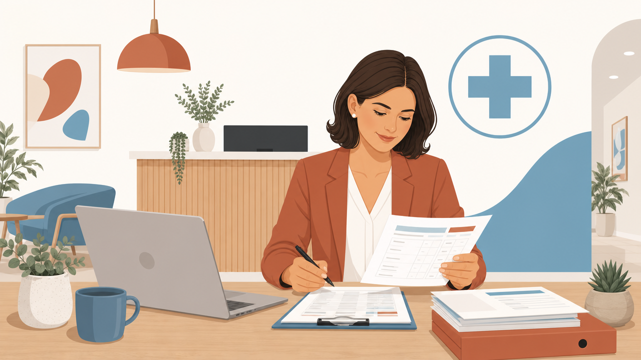 Illustration of a medical practice owner and payroll specialist reviewing a payroll tax ruling affecting contractor GP payments across Australian states