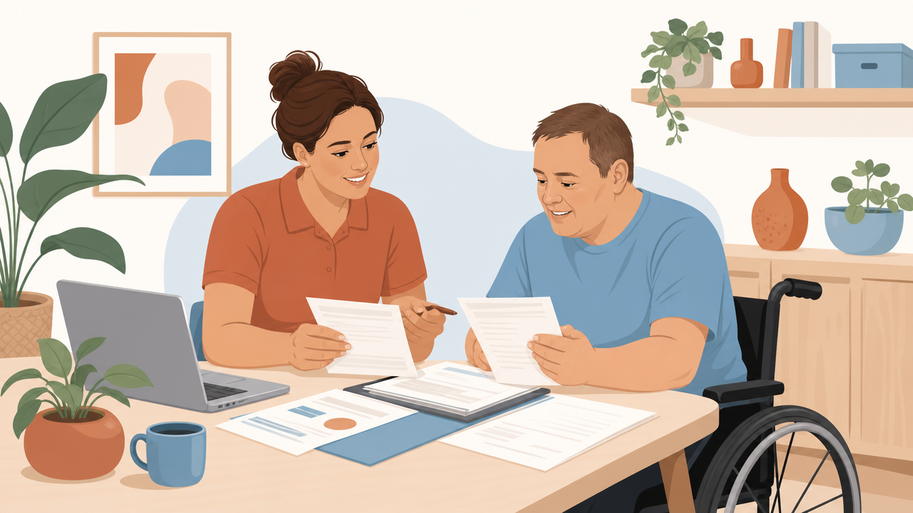 Illustration of an NDIS claim invoice with the required fields checked off, representing NDIS invoicing requirements for support providers