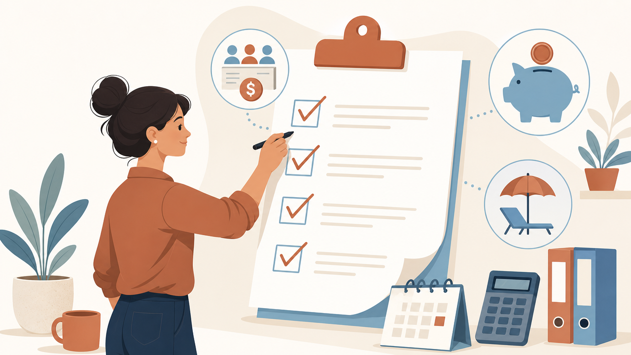 Illustration of a payroll compliance checklist for Australian employers covering award pay rates, superannuation, STP Phase 2 reporting and record keeping