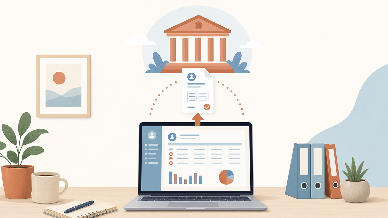 Illustration of an Australian payroll specialist managing single touch payroll compliance, showing on-time pay event reporting, an end-of-year STP finalisation checklist and ATO penalty warning icons